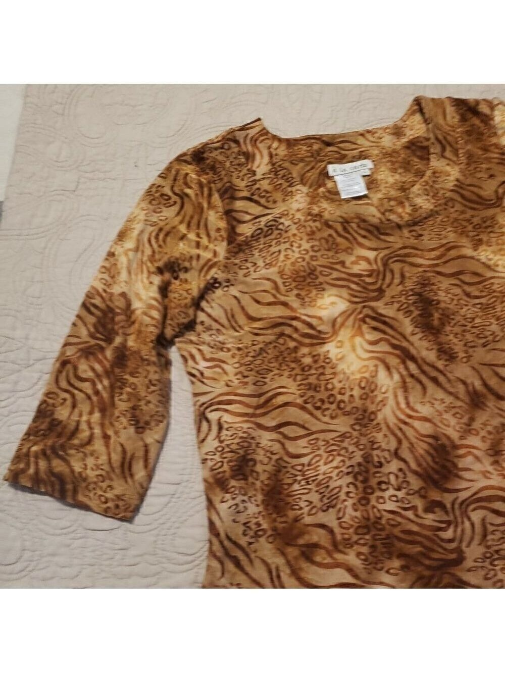 Vintage 90s Al A Carte Flocked Animal Print Top